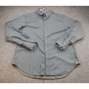 Robert Graham Dress Shirt Button Down Men's XL Brown Blue Plaid Colorful